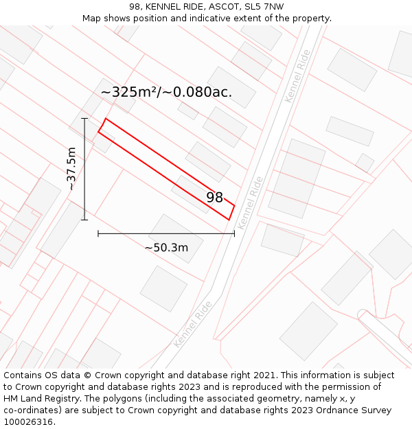 98, KENNEL RIDE, ASCOT, SL5 7NW: Plot and title map