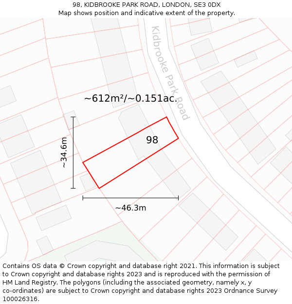 98, KIDBROOKE PARK ROAD, LONDON, SE3 0DX: Plot and title map