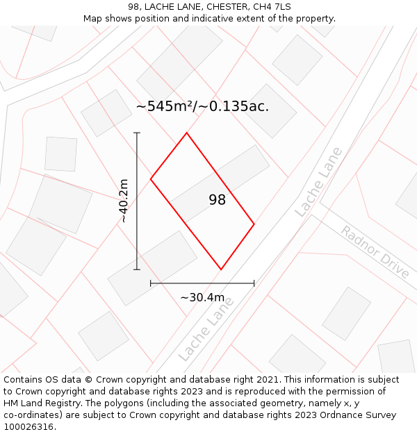 98, LACHE LANE, CHESTER, CH4 7LS: Plot and title map