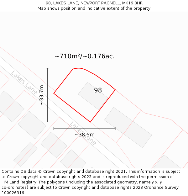 98, LAKES LANE, NEWPORT PAGNELL, MK16 8HR: Plot and title map