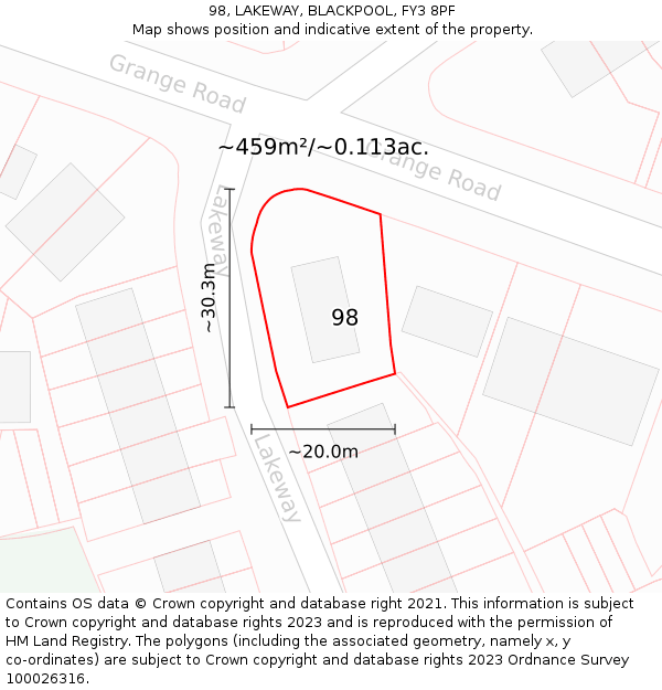 98, LAKEWAY, BLACKPOOL, FY3 8PF: Plot and title map