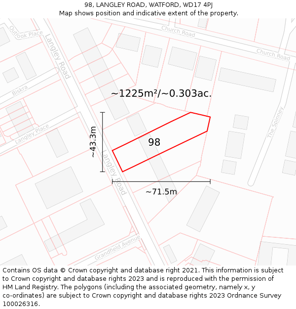 98, LANGLEY ROAD, WATFORD, WD17 4PJ: Plot and title map