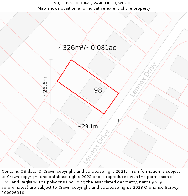 98, LENNOX DRIVE, WAKEFIELD, WF2 8LF: Plot and title map