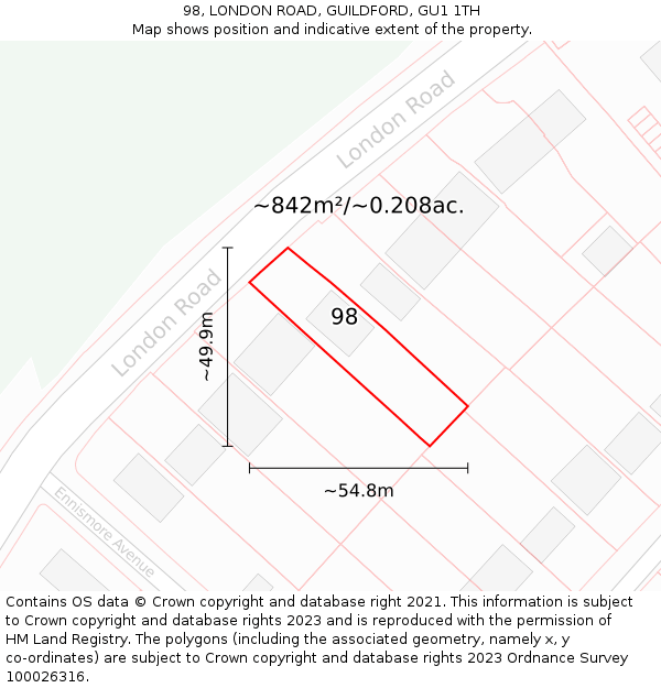98, LONDON ROAD, GUILDFORD, GU1 1TH: Plot and title map