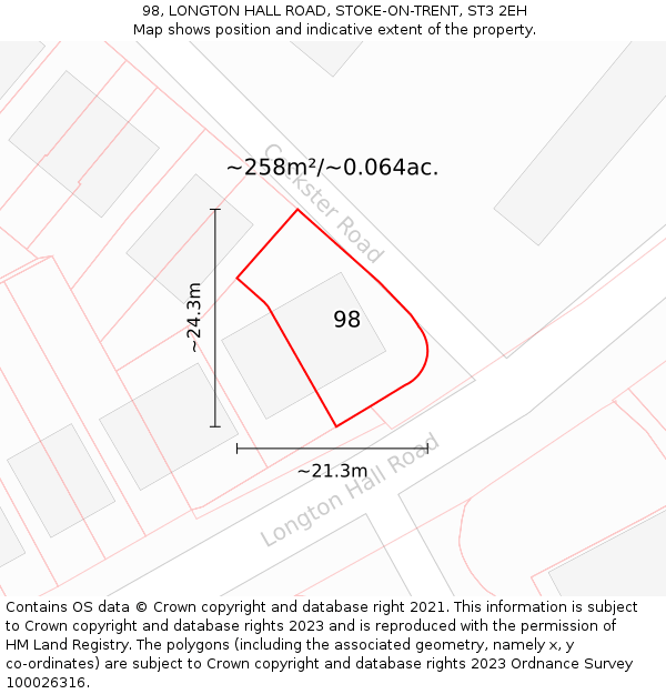 98, LONGTON HALL ROAD, STOKE-ON-TRENT, ST3 2EH: Plot and title map