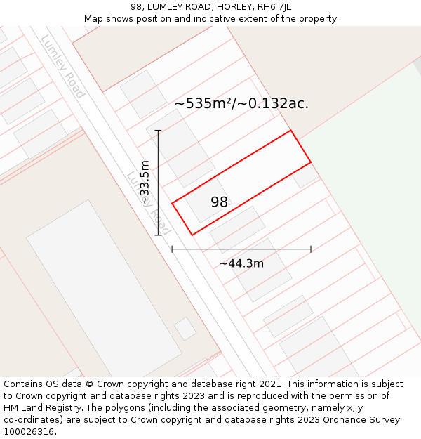 98, LUMLEY ROAD, HORLEY, RH6 7JL: Plot and title map
