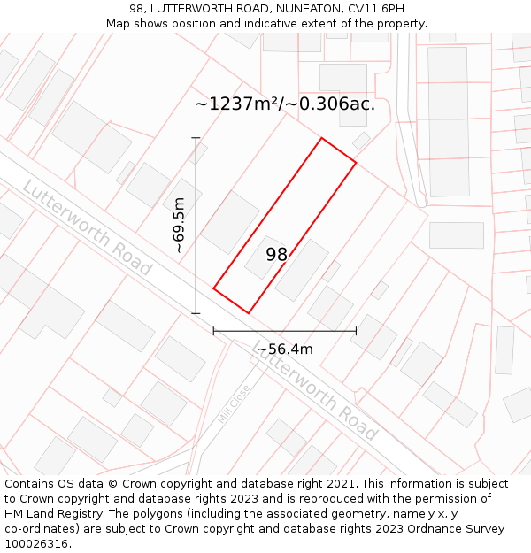 98, LUTTERWORTH ROAD, NUNEATON, CV11 6PH: Plot and title map