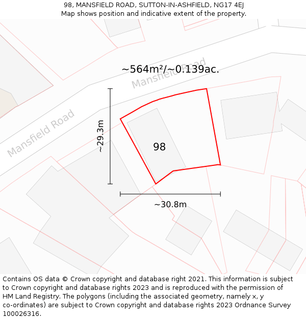 98, MANSFIELD ROAD, SUTTON-IN-ASHFIELD, NG17 4EJ: Plot and title map