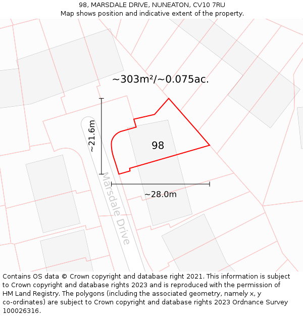 98, MARSDALE DRIVE, NUNEATON, CV10 7RU: Plot and title map