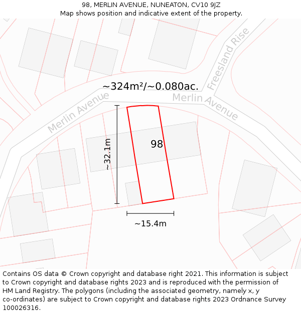 98, MERLIN AVENUE, NUNEATON, CV10 9JZ: Plot and title map