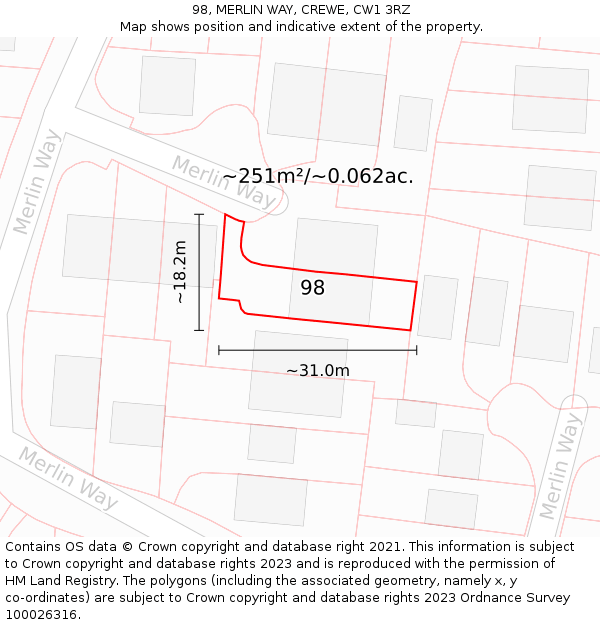 98, MERLIN WAY, CREWE, CW1 3RZ: Plot and title map