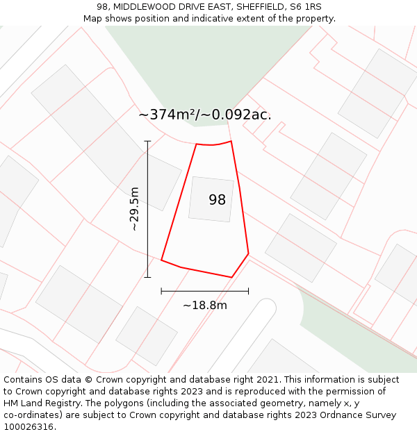 98, MIDDLEWOOD DRIVE EAST, SHEFFIELD, S6 1RS: Plot and title map