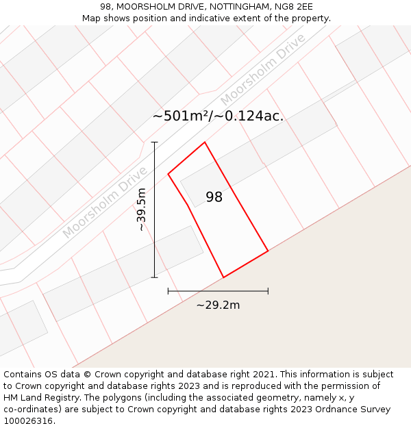 98, MOORSHOLM DRIVE, NOTTINGHAM, NG8 2EE: Plot and title map