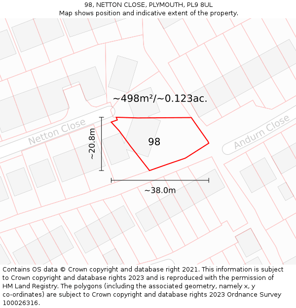 98, NETTON CLOSE, PLYMOUTH, PL9 8UL: Plot and title map