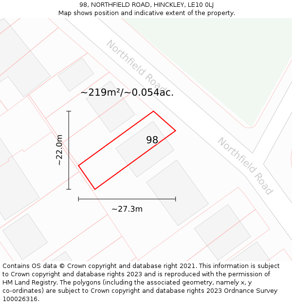 98, NORTHFIELD ROAD, HINCKLEY, LE10 0LJ: Plot and title map