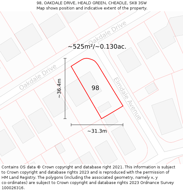 98, OAKDALE DRIVE, HEALD GREEN, CHEADLE, SK8 3SW: Plot and title map