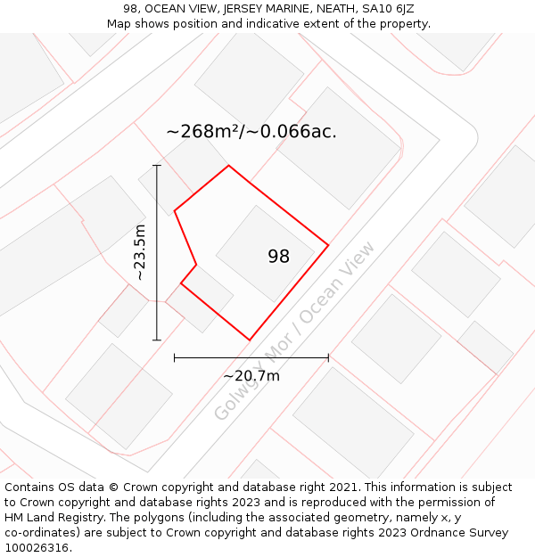98, OCEAN VIEW, JERSEY MARINE, NEATH, SA10 6JZ: Plot and title map