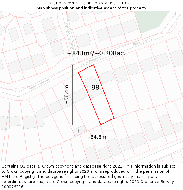 98, PARK AVENUE, BROADSTAIRS, CT10 2EZ: Plot and title map