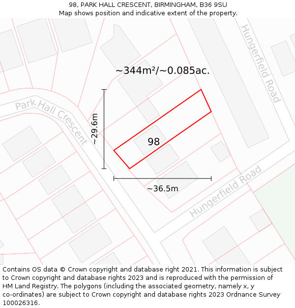 98, PARK HALL CRESCENT, BIRMINGHAM, B36 9SU: Plot and title map