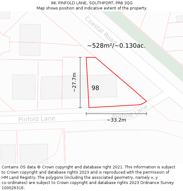 98, PINFOLD LANE, SOUTHPORT, PR8 3QG: Plot and title map