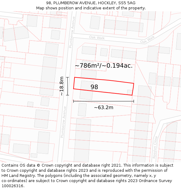 98, PLUMBEROW AVENUE, HOCKLEY, SS5 5AG: Plot and title map