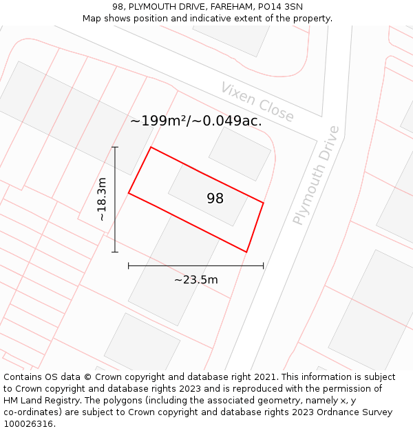 98, PLYMOUTH DRIVE, FAREHAM, PO14 3SN: Plot and title map