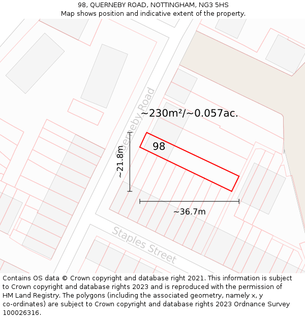 98, QUERNEBY ROAD, NOTTINGHAM, NG3 5HS: Plot and title map