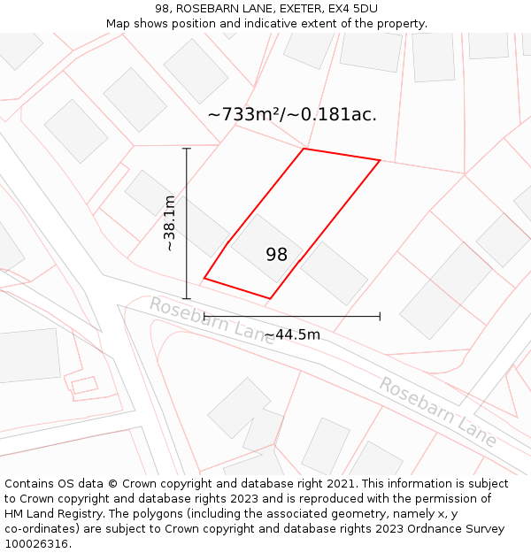 98, ROSEBARN LANE, EXETER, EX4 5DU: Plot and title map