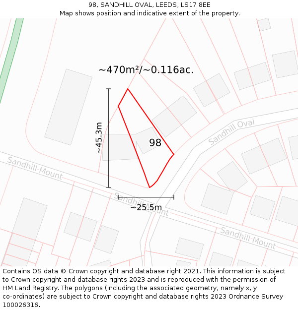 98, SANDHILL OVAL, LEEDS, LS17 8EE: Plot and title map