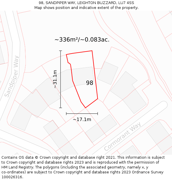 98, SANDPIPER WAY, LEIGHTON BUZZARD, LU7 4SS: Plot and title map