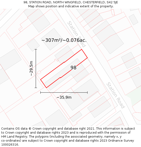 98, STATION ROAD, NORTH WINGFIELD, CHESTERFIELD, S42 5JE: Plot and title map