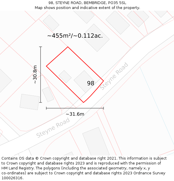 98, STEYNE ROAD, BEMBRIDGE, PO35 5SL: Plot and title map
