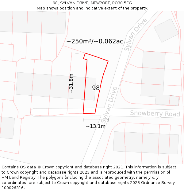 98, SYLVAN DRIVE, NEWPORT, PO30 5EG: Plot and title map