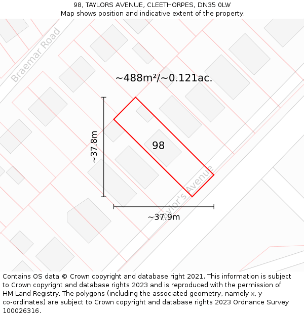 98, TAYLORS AVENUE, CLEETHORPES, DN35 0LW: Plot and title map