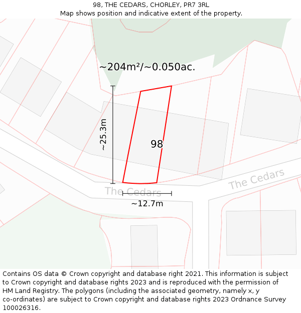 98, THE CEDARS, CHORLEY, PR7 3RL: Plot and title map