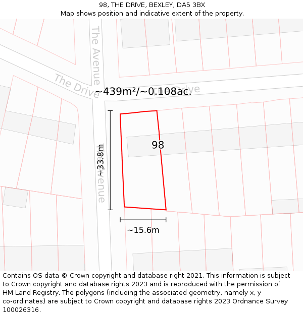98, THE DRIVE, BEXLEY, DA5 3BX: Plot and title map