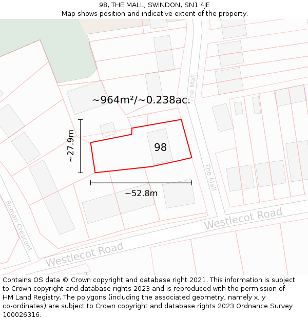 98, THE MALL, SWINDON, SN1 4JE: Plot and title map