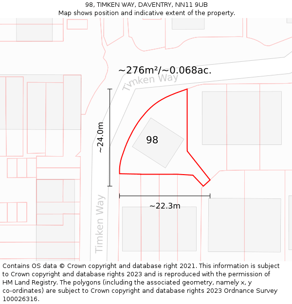 98, TIMKEN WAY, DAVENTRY, NN11 9UB: Plot and title map