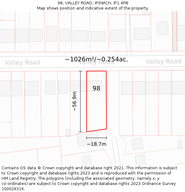 98, VALLEY ROAD, IPSWICH, IP1 4PB: Plot and title map