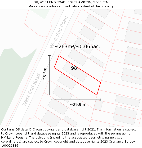 98, WEST END ROAD, SOUTHAMPTON, SO18 6TN: Plot and title map