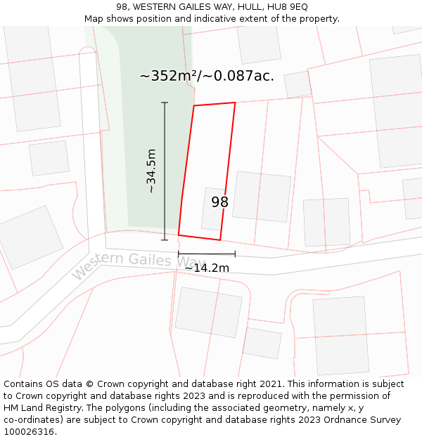 98, WESTERN GAILES WAY, HULL, HU8 9EQ: Plot and title map