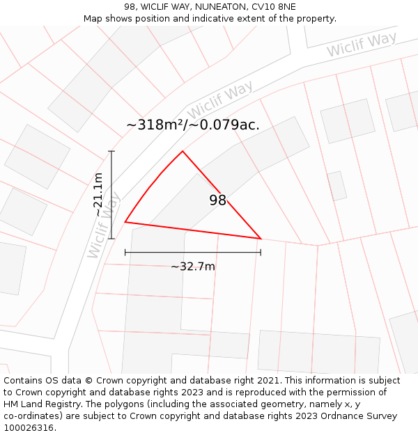 98, WICLIF WAY, NUNEATON, CV10 8NE: Plot and title map