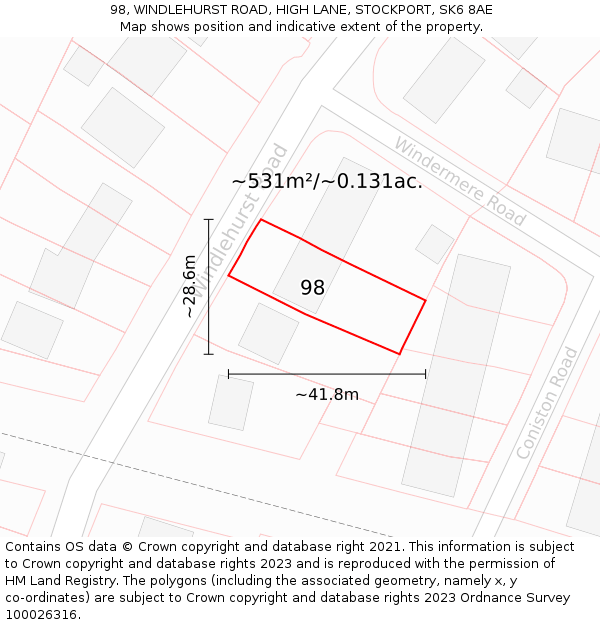 98, WINDLEHURST ROAD, HIGH LANE, STOCKPORT, SK6 8AE: Plot and title map