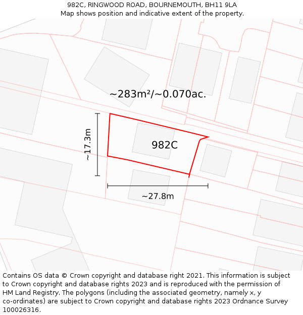 982C, RINGWOOD ROAD, BOURNEMOUTH, BH11 9LA: Plot and title map