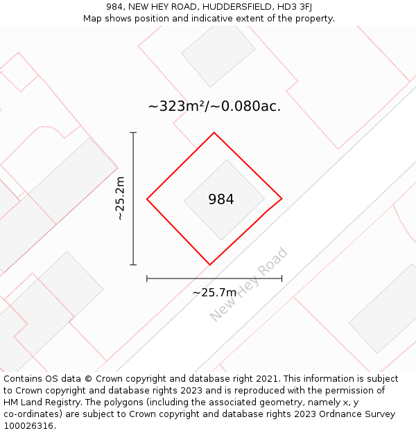 984, NEW HEY ROAD, HUDDERSFIELD, HD3 3FJ: Plot and title map