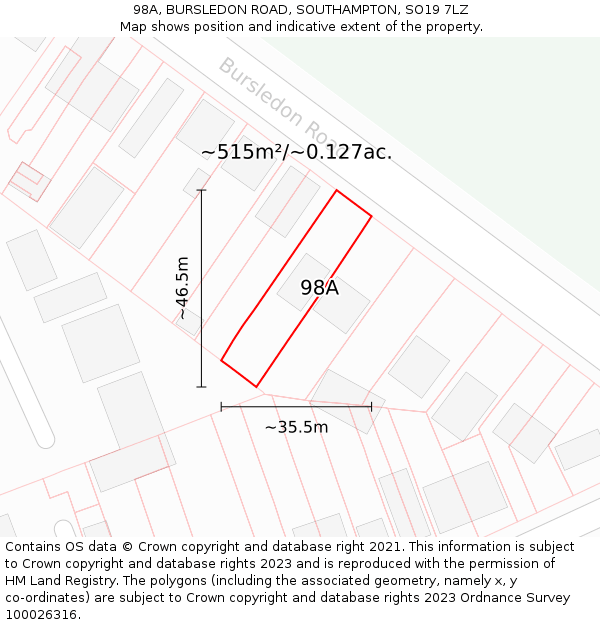 98A, BURSLEDON ROAD, SOUTHAMPTON, SO19 7LZ: Plot and title map