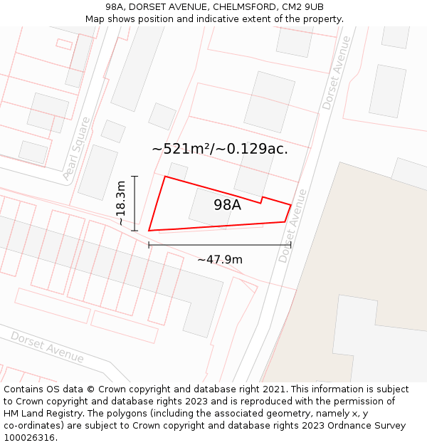 98A, DORSET AVENUE, CHELMSFORD, CM2 9UB: Plot and title map