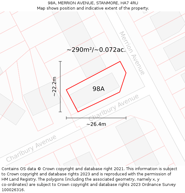 98A, MERRION AVENUE, STANMORE, HA7 4RU: Plot and title map