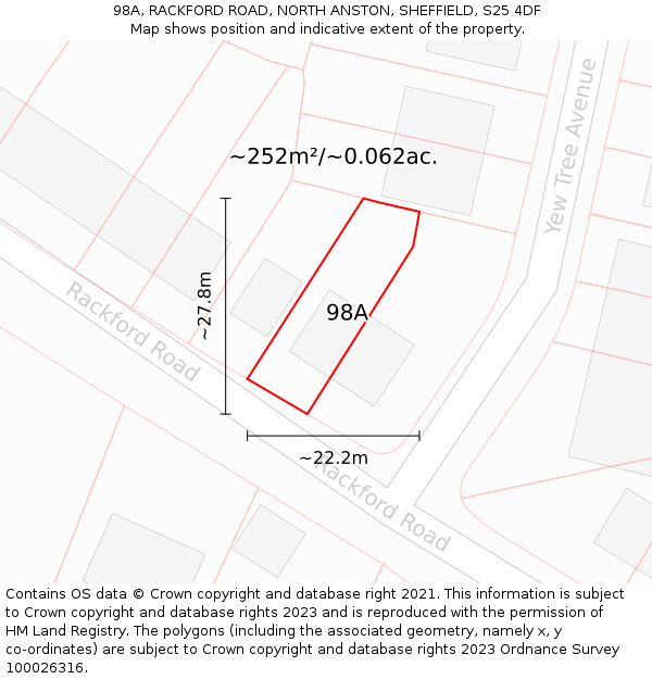 98A, RACKFORD ROAD, NORTH ANSTON, SHEFFIELD, S25 4DF: Plot and title map