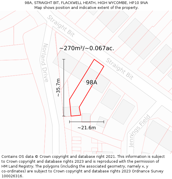 98A, STRAIGHT BIT, FLACKWELL HEATH, HIGH WYCOMBE, HP10 9NA: Plot and title map